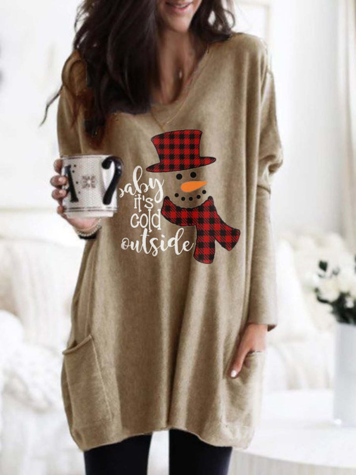 Comfysol Women's Baby It's Cold Outside Print Long T-shirt