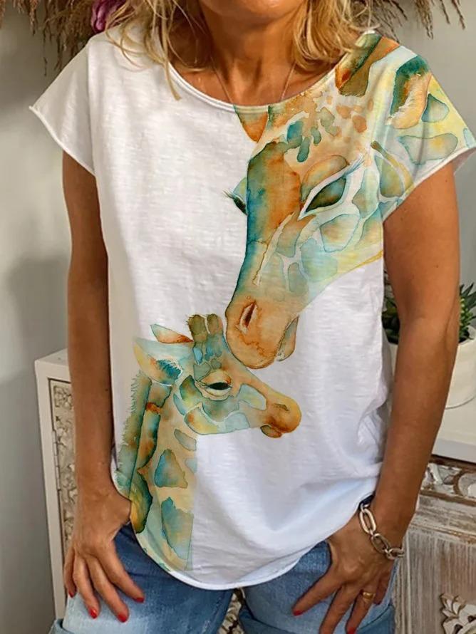 Comfysol Short Sleeve Giraffe Printed T-Shirt