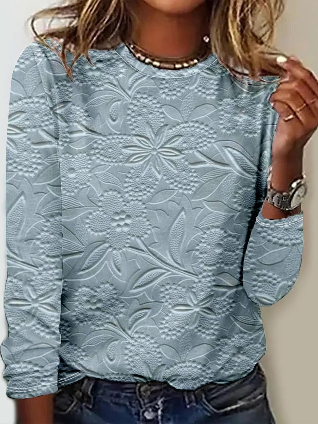 Women 3D Printing Long Sleeve Tee T-shirt Crew Neck Vintage Spring/Fall Top