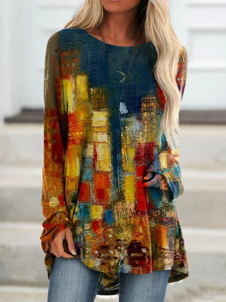 Comfysol Multi Casual Round Neck Printed Long Sleeve Sweatshirts