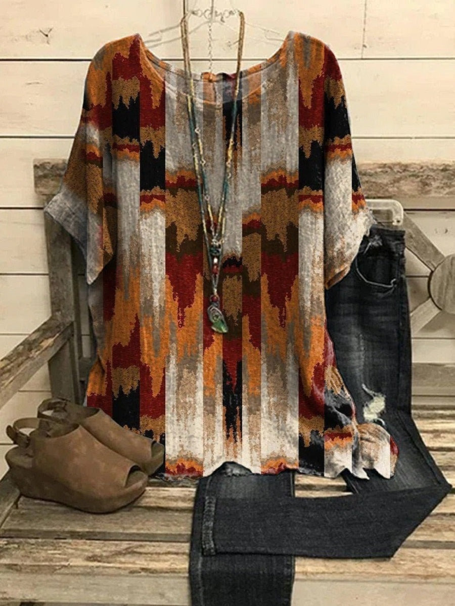 Comfysol Multicolor Casual Round Neck Color Block Short Sleeve Blouse