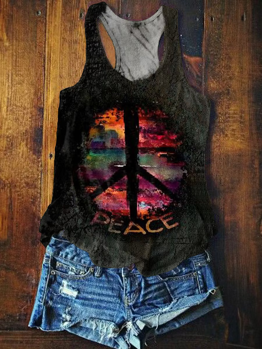 Women's Hippie Peace Art Print Tank Top