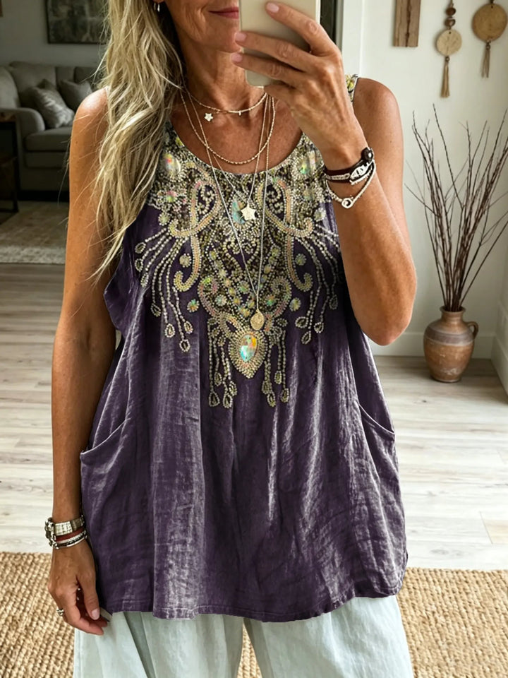 Women's Bohemian Paisley Print Loose-Fit Tank Top