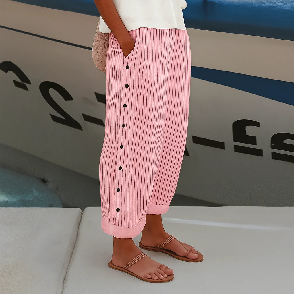 WOMEN'S TROUSERS | STRIPE PANEL BUTTON DETAIL