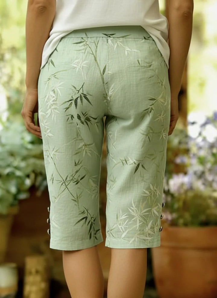 Light Green Bamboo Print Capri Pants