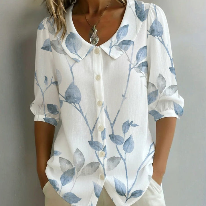 Watercolor Leaf Print Peter Pan Collar Blouse