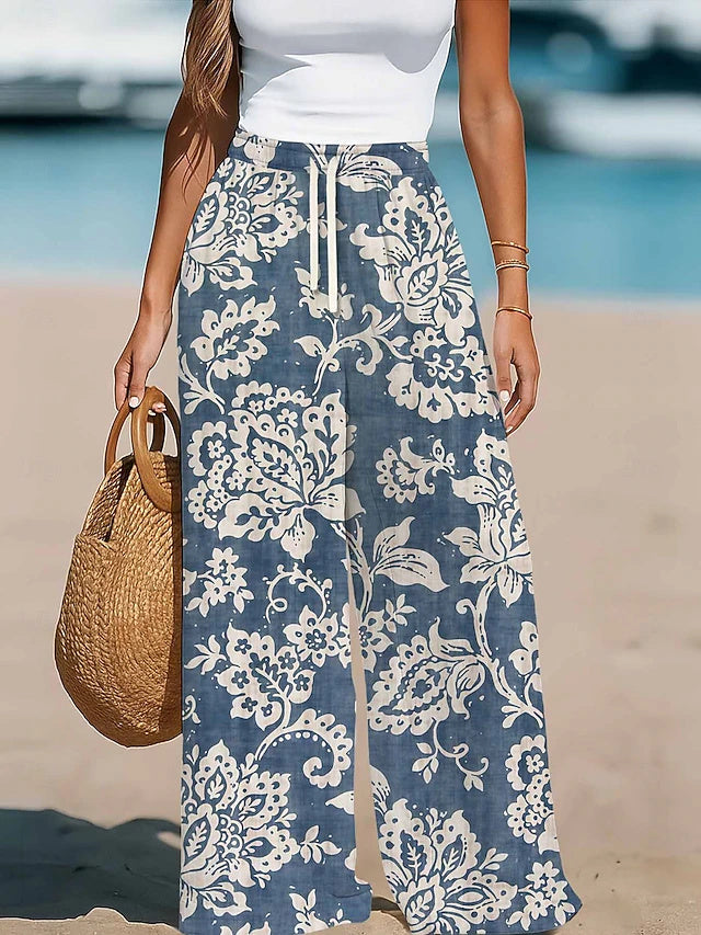 Women's High Waist Printed Wide Leg Twill Pants, Casual Fashion for Daily Outdoor Wear