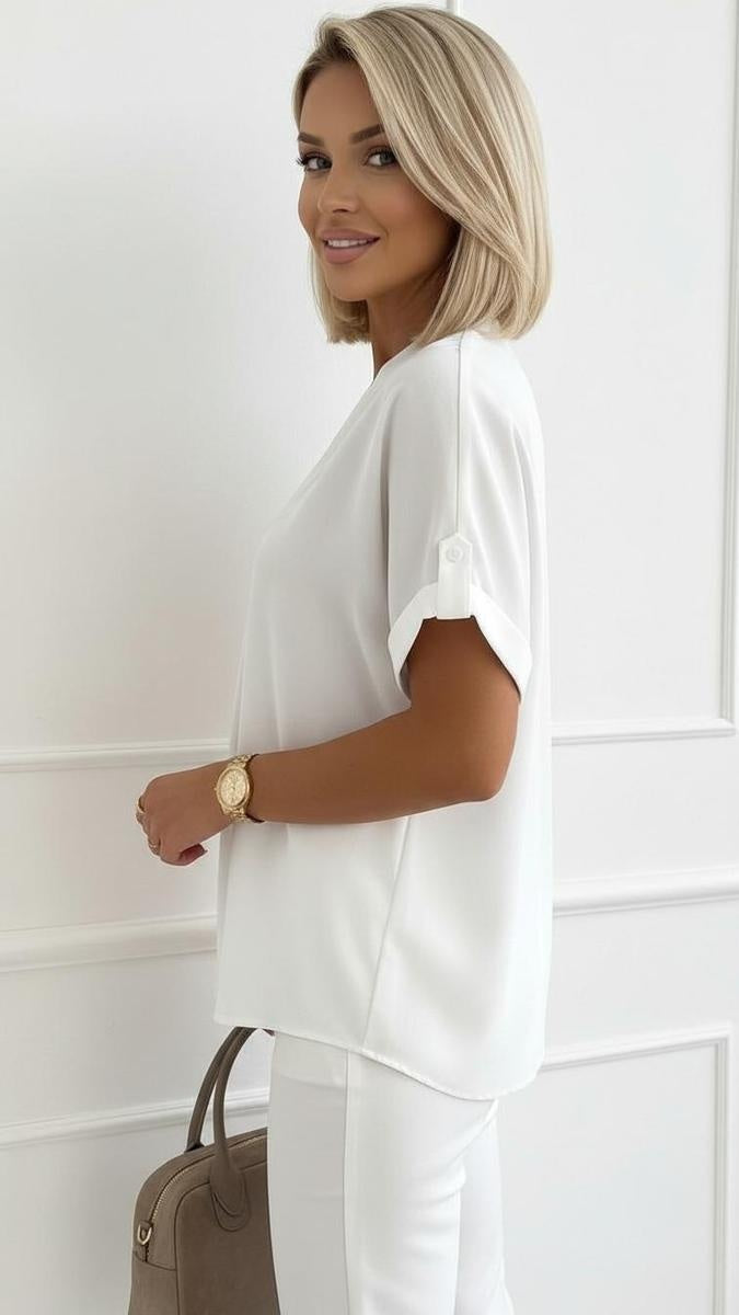 White Plain Half Sleeve Top