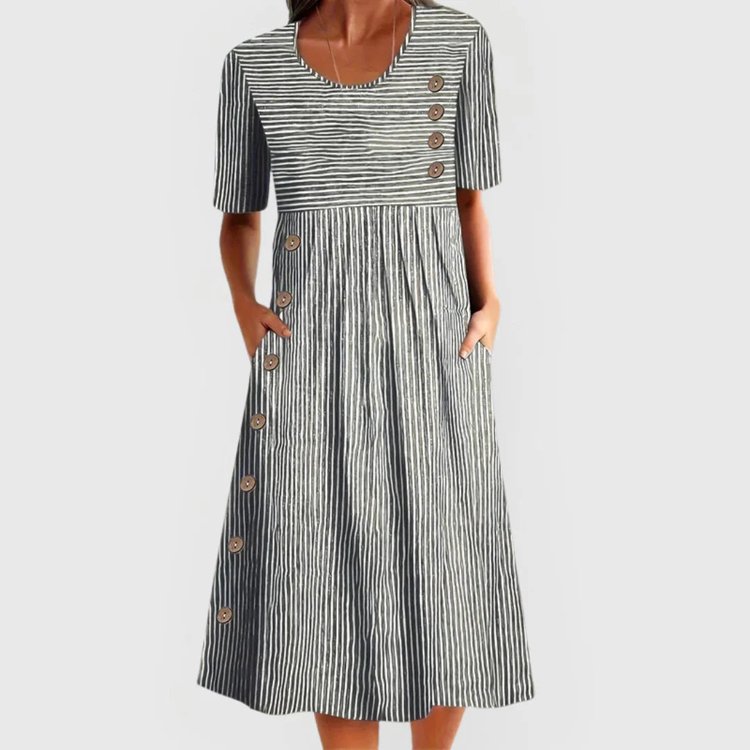 Classic Striped Midi Dress – Elegant Relaxed Fit Casual Dress