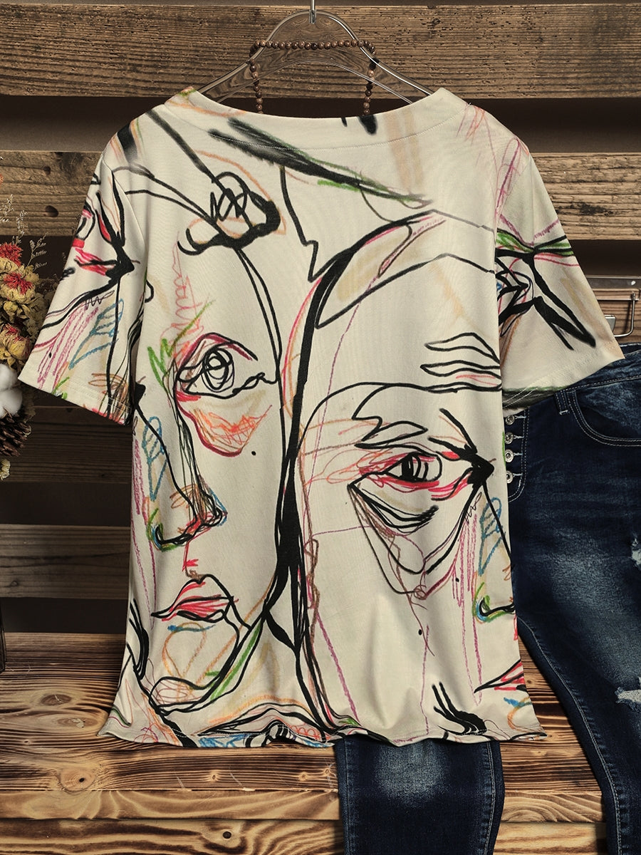 Comfysol Abstract Print Short Sleeve Casual T-shirt