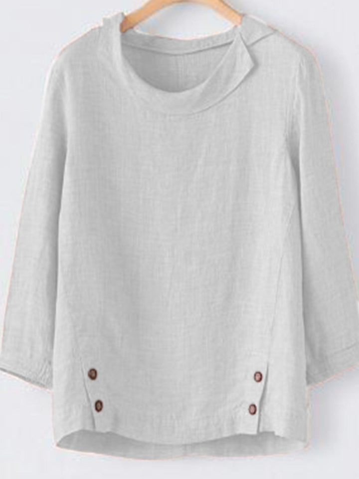 Comfysol Casual Three Quarter Sleeve Buttoned Blouse