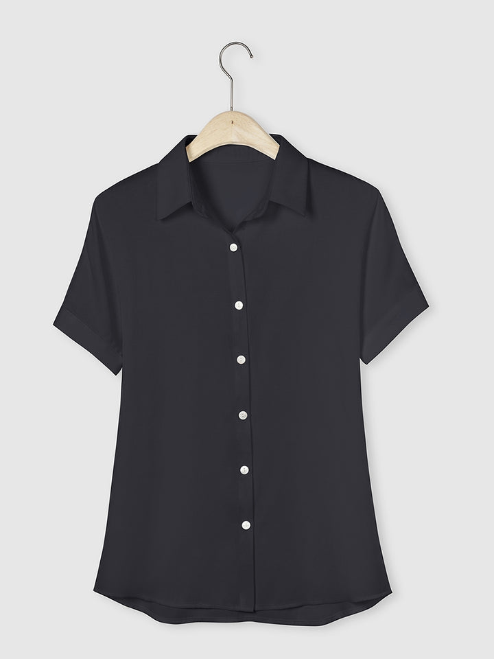 Comfysol Solid Casual Stand Collar Short Sleeve Shirt