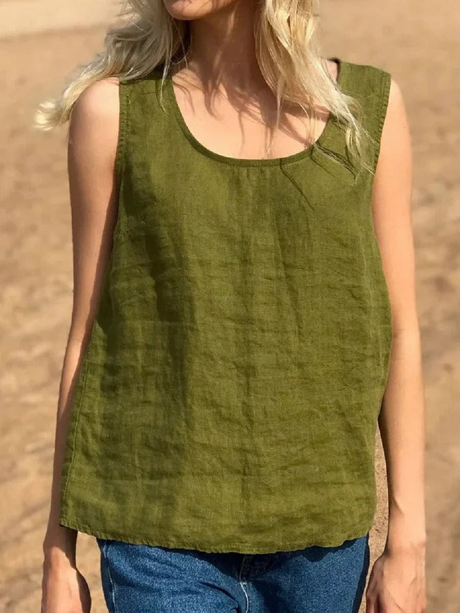 Comfysol Green Casual Round Neck Solid Tank