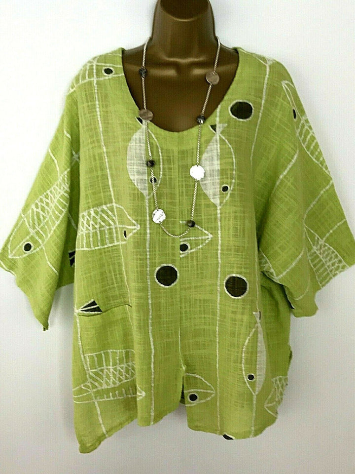 Comfysol Half Sleeve Casual Fish Print Blouse