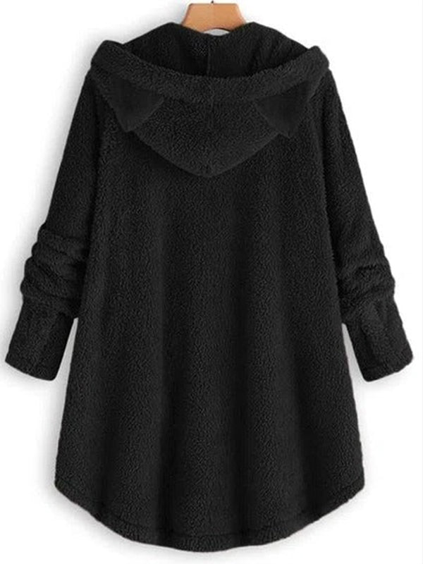 Comfysol Black Casual Graphic Tops Hooded Long Sleeve Cat Printed Coats