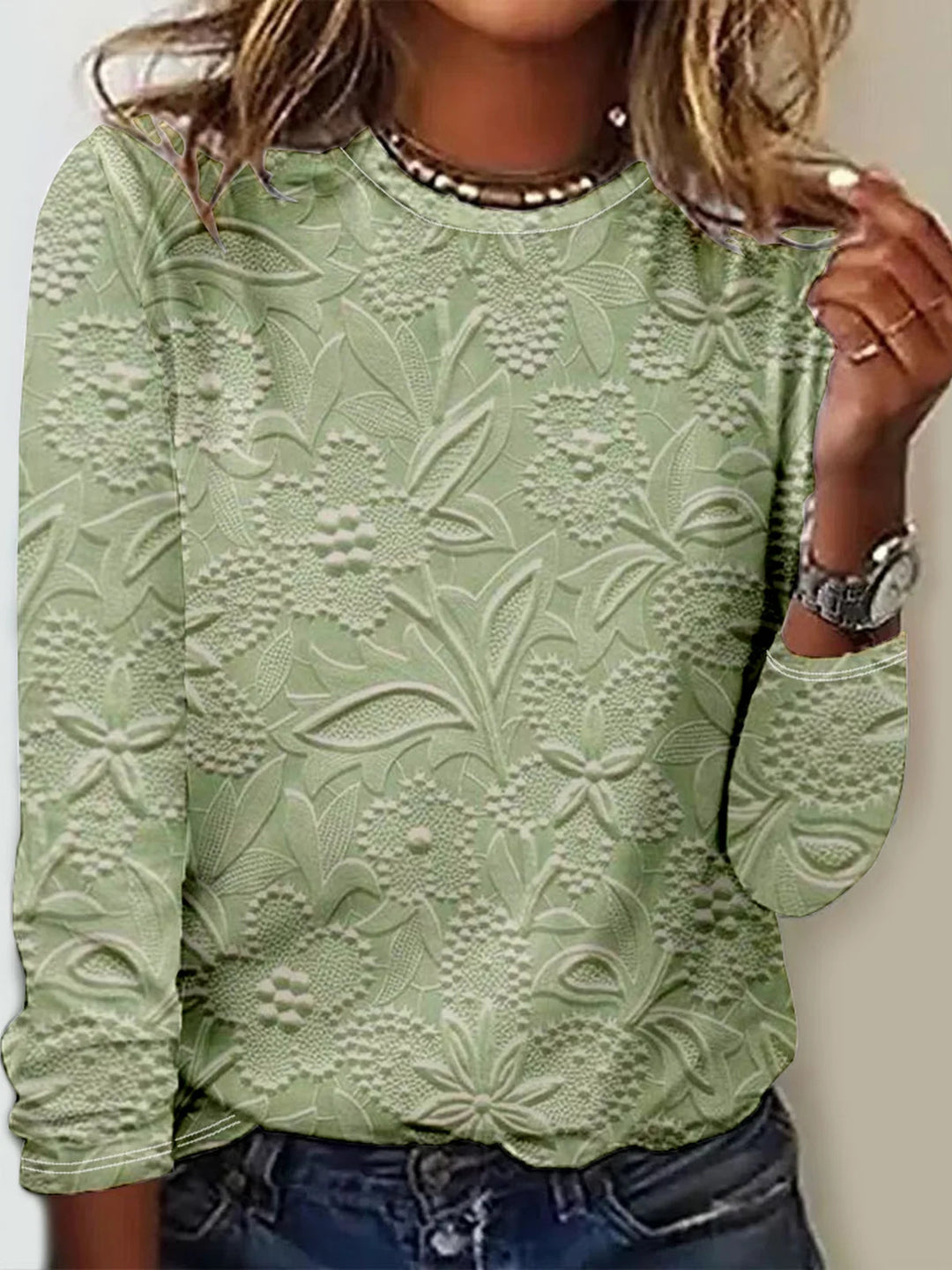 Women 3D Printing Long Sleeve Tee T-shirt Crew Neck Vintage Spring/Fall Top