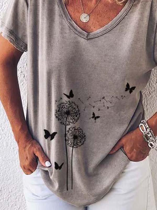 Comfysol Short Sleeve Printed Casual V-neck T-shirt