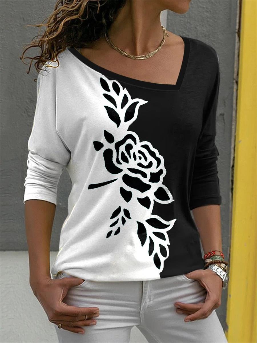 Comfysol Multicolor Casual Graphic Tops V Neck Floral Printed Long Sleeve Blouse