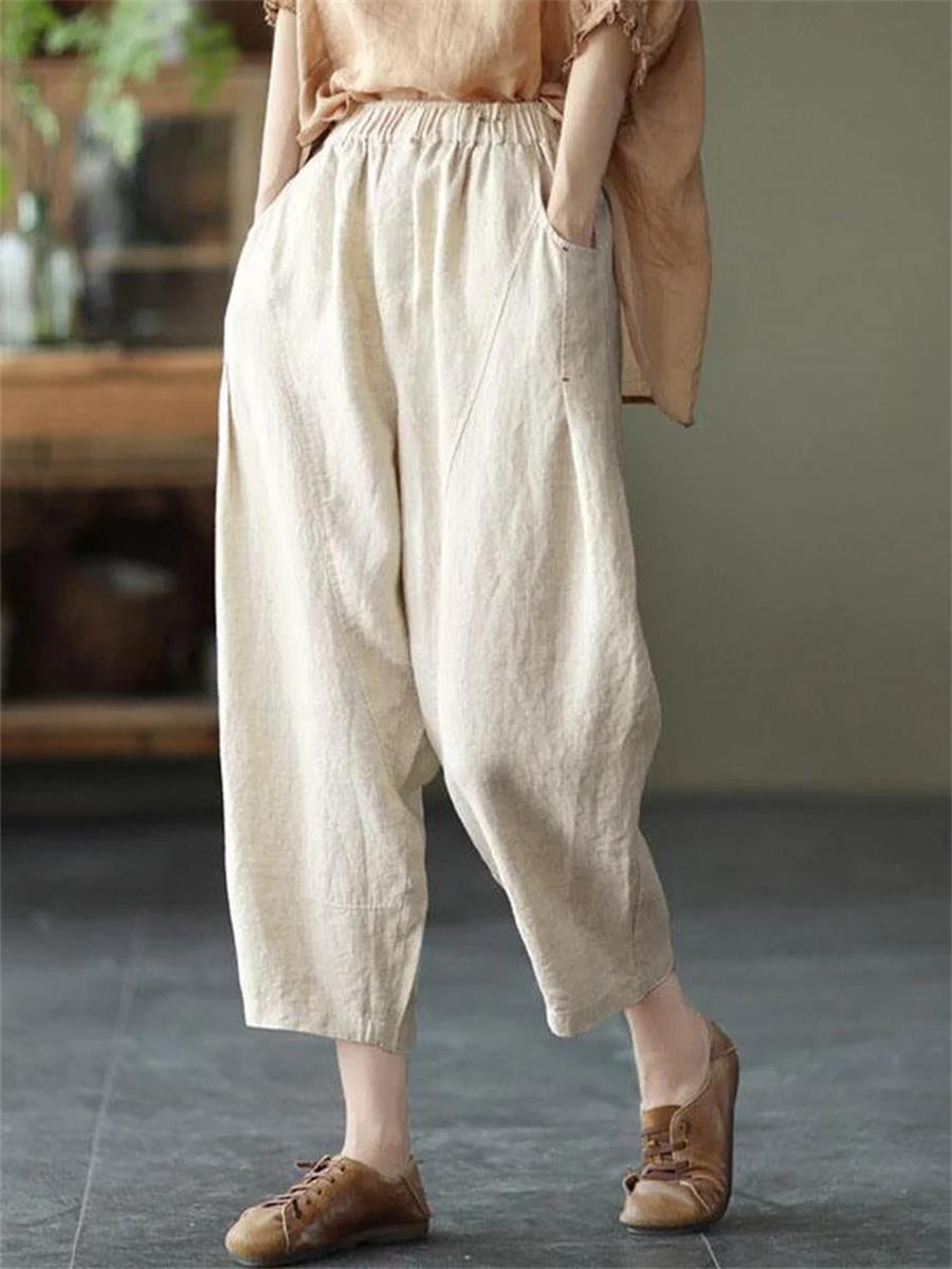 Comfysol Beige Casual Soild Pants with Pockets