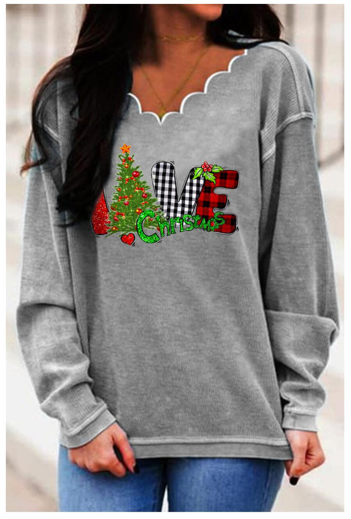 Comfysol Christmas Tree Pattern Long Sleeve Sweatshirt