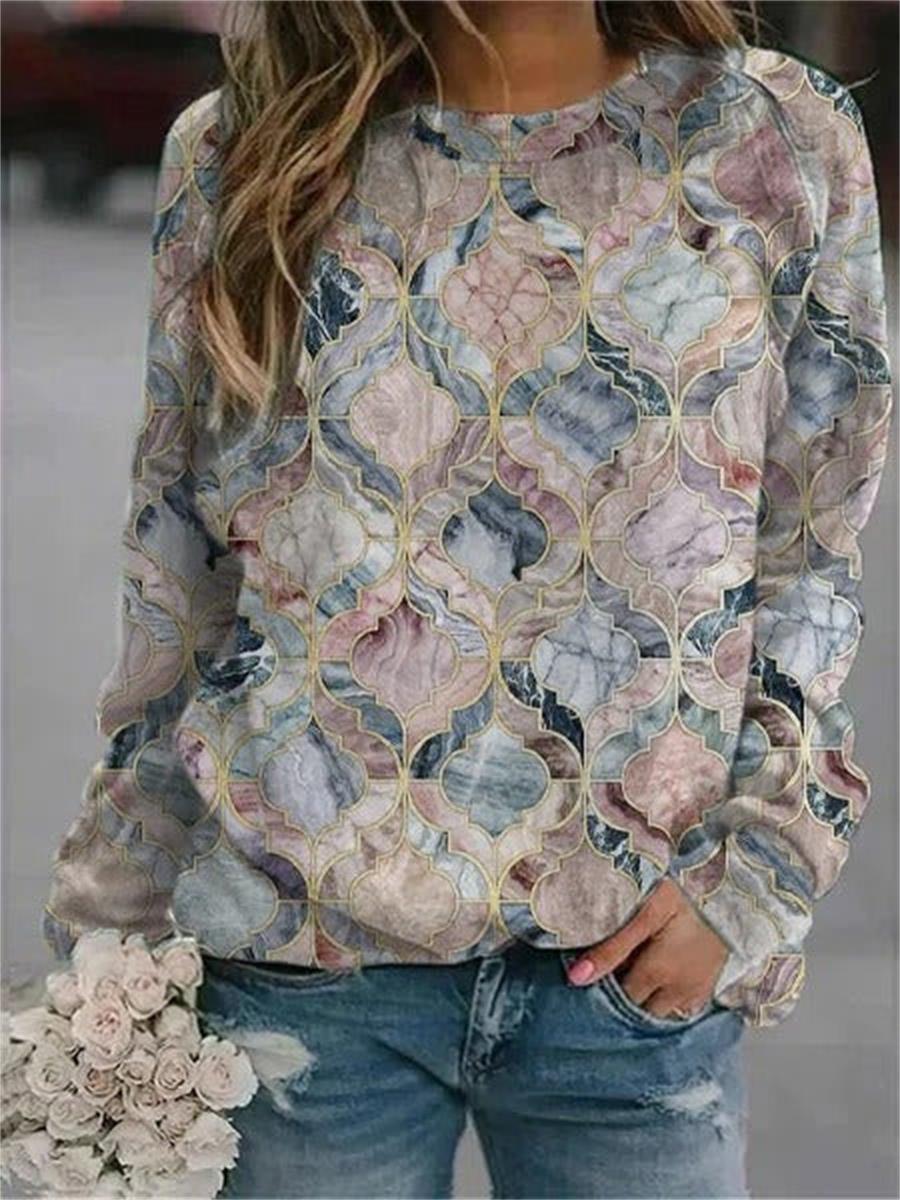 Comfysol Multicolor  Casual Round Neck Geometric Printed Long Sleeve Sweatshirts