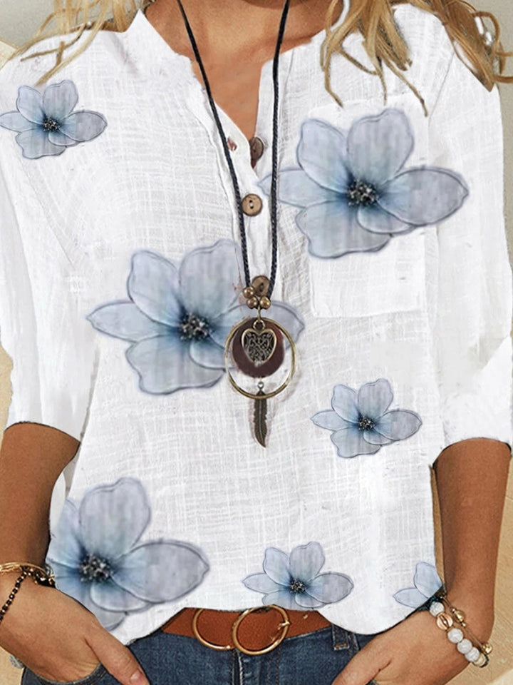 Comfysol Half Sleeve Floral V-neck Shift Blouse