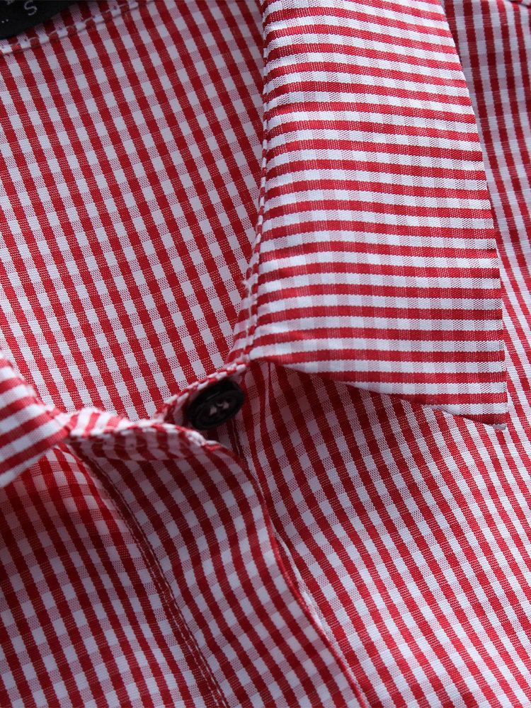 Comfysol Casual Plaid Print Side Buttons Irregular Long Sleeve Blouse