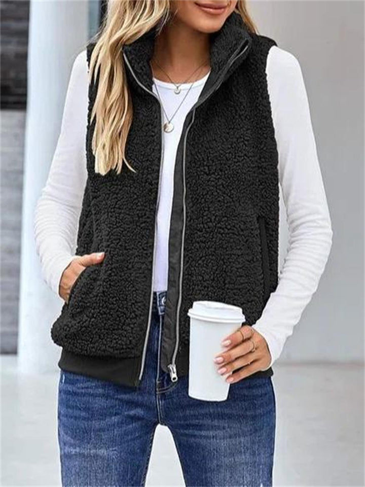 Comfysol Black Casual Zipper Solid Warm Jacket