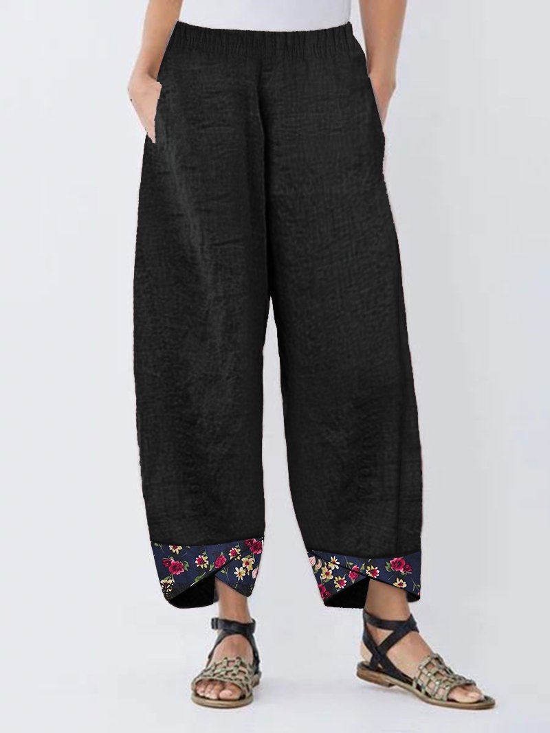 Comfysol Irregular Floral Print Patchwork Pants