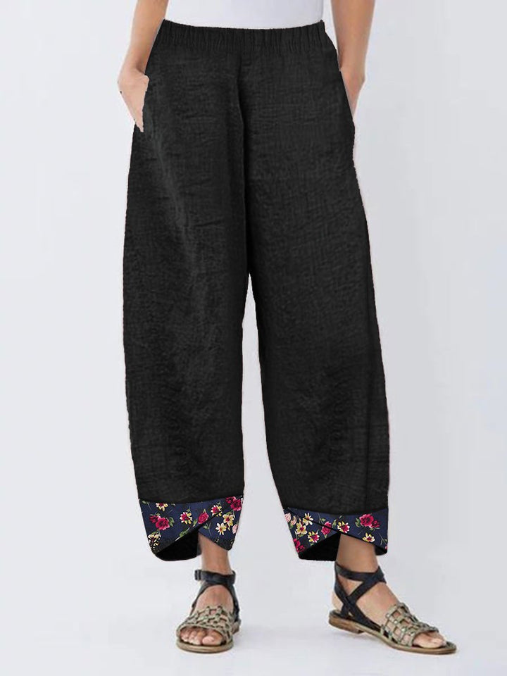 Comfysol Irregular Floral Print Patchwork Pants