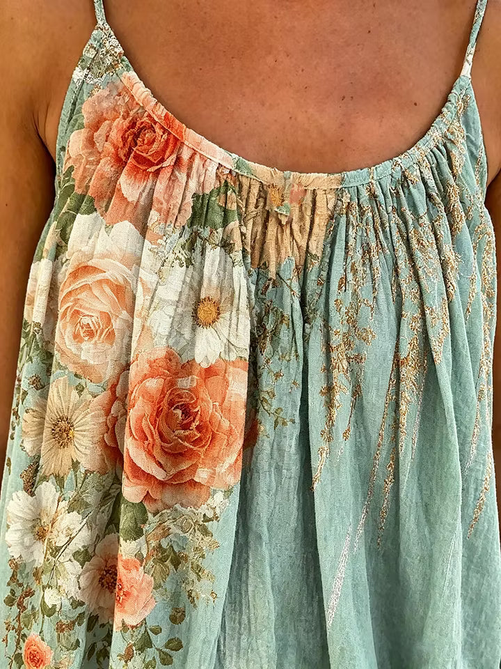 Women's Vintage Rose Floral Print Spaghetti Strap Camisole Top