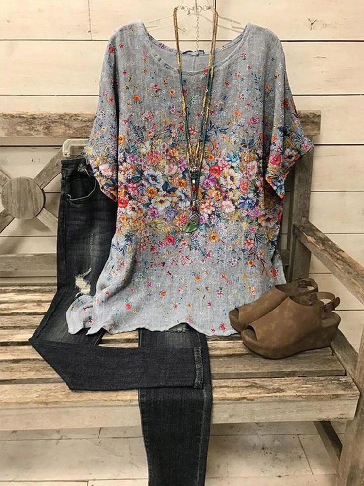 Comfysol Irregular Print Short Sleeve Blouse