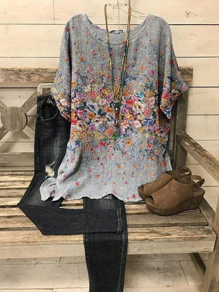 Comfysol Irregular Print Short Sleeve Blouse