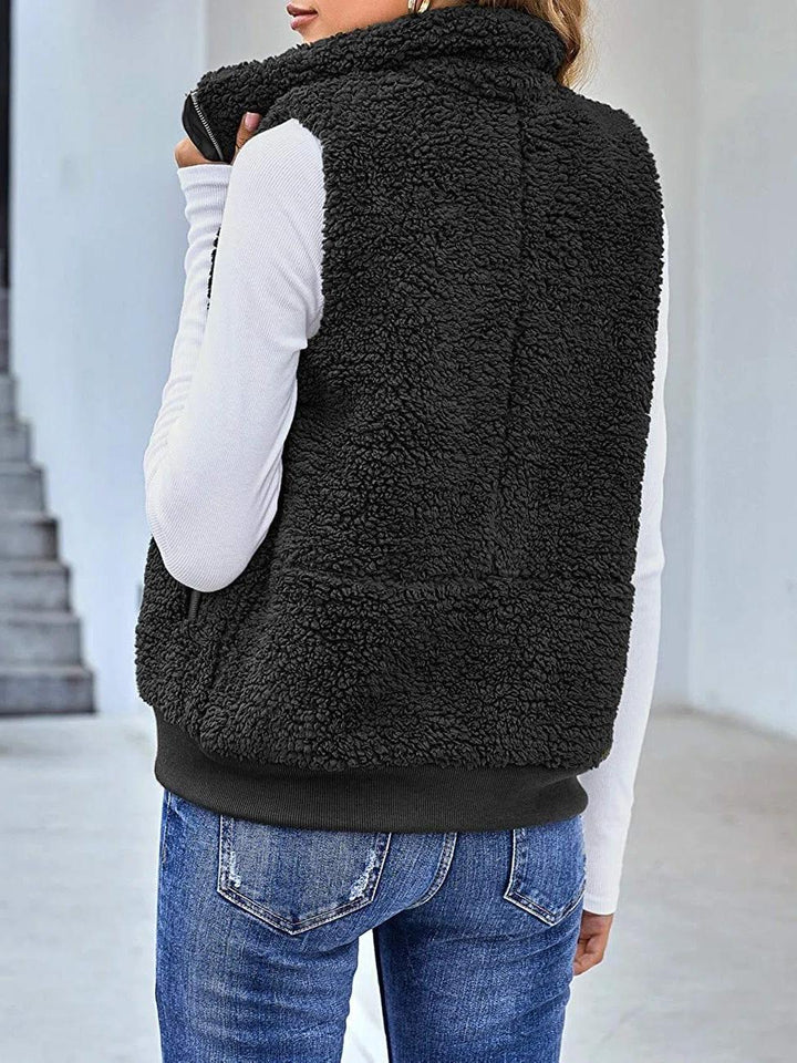 Comfysol Black Casual Zipper Solid Warm Jacket