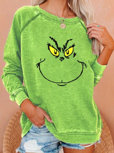Comfysol Women's Grinch Stole Christmas Print Raglan Sleeve Sweatshirt