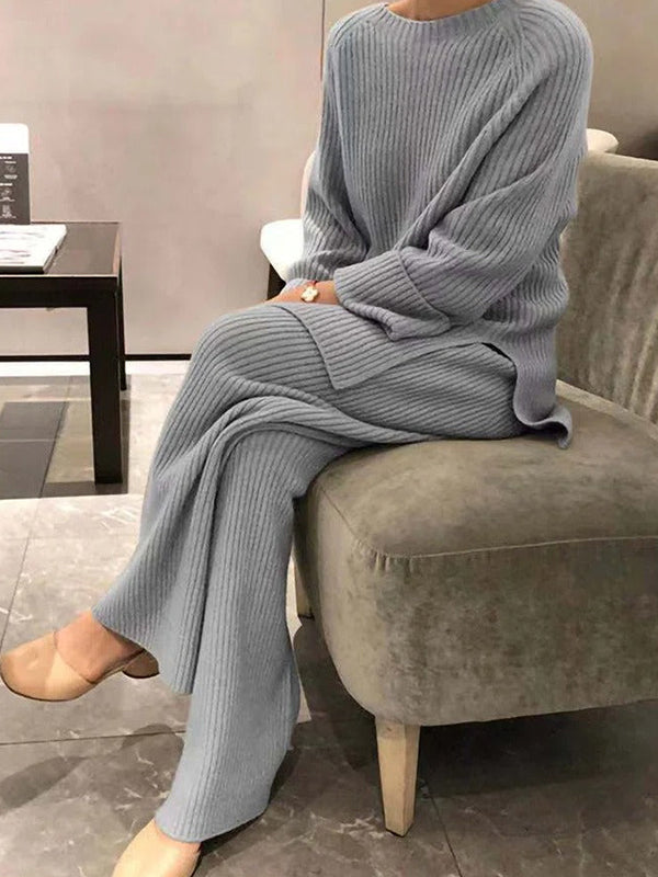 Comfysol Gray Solid Casual Sweater Suit