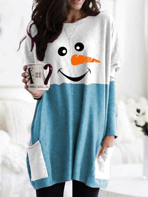 Comfysol Cozy Christmas Snowman Face Long Sleeve T-shirt