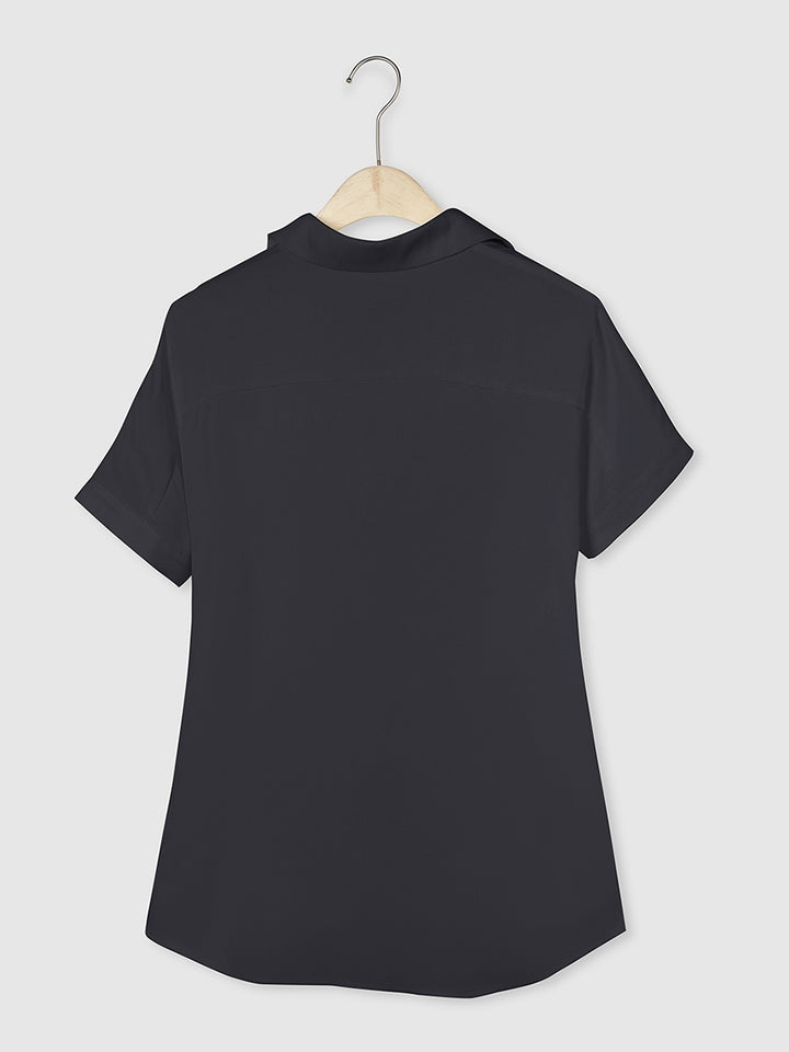 Comfysol Solid Casual Stand Collar Short Sleeve Shirt