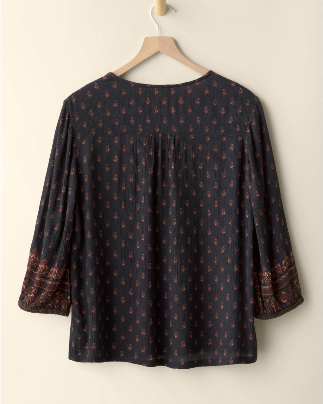 Comfysol Casual V-neck 3/4 Sleeve Boho Border Print Blouse