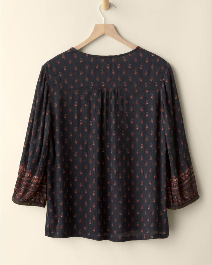 Comfysol Casual V-neck 3/4 Sleeve Boho Border Print Blouse