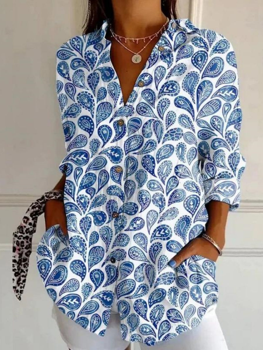Comfysol Vintage Ethnic Print Blouse
