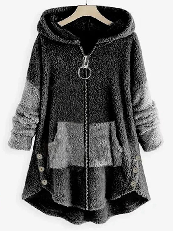 Comfysol Gray Casual Long Sleeve Patchwork Printed Coats
