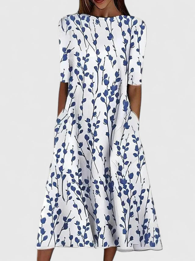 Elegant Floral Midi Dress – Vintage Chic Summer Dress for Women