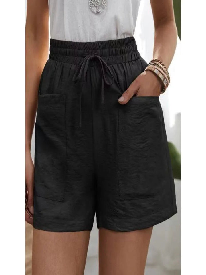 Linen Solid Color Loose Plus Size High Waist Casual Shorts