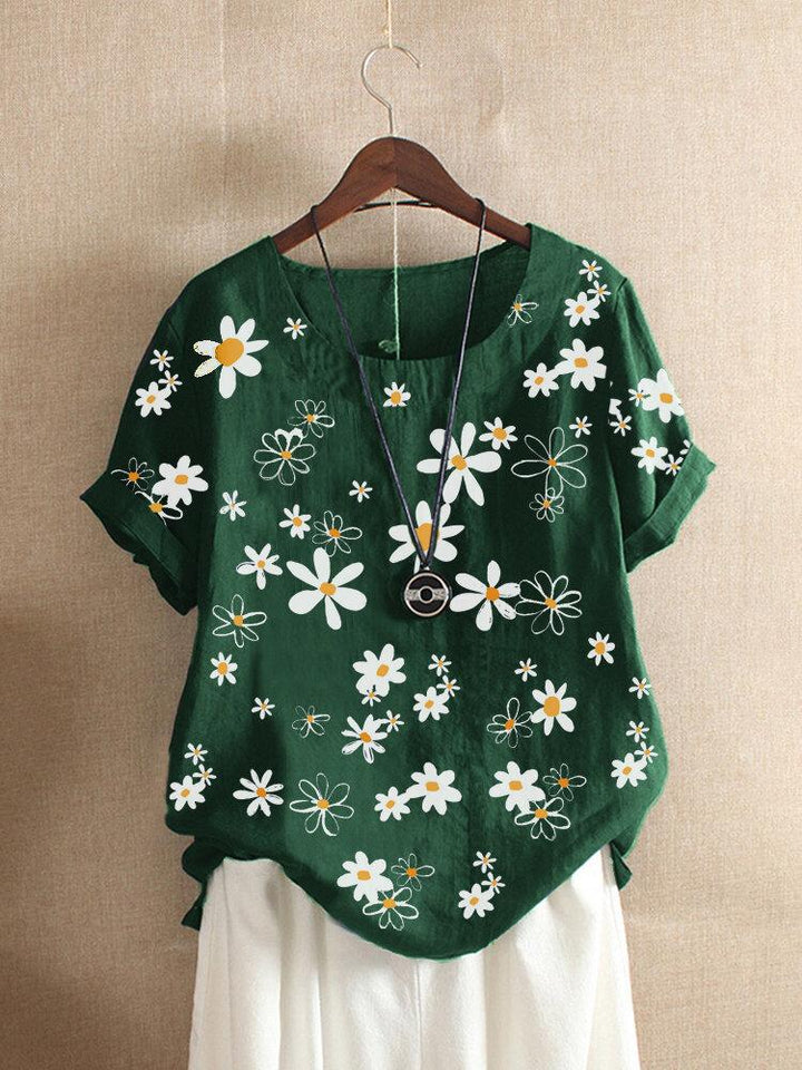 Comfysol Floral Printed Casual Round Neck Blouse