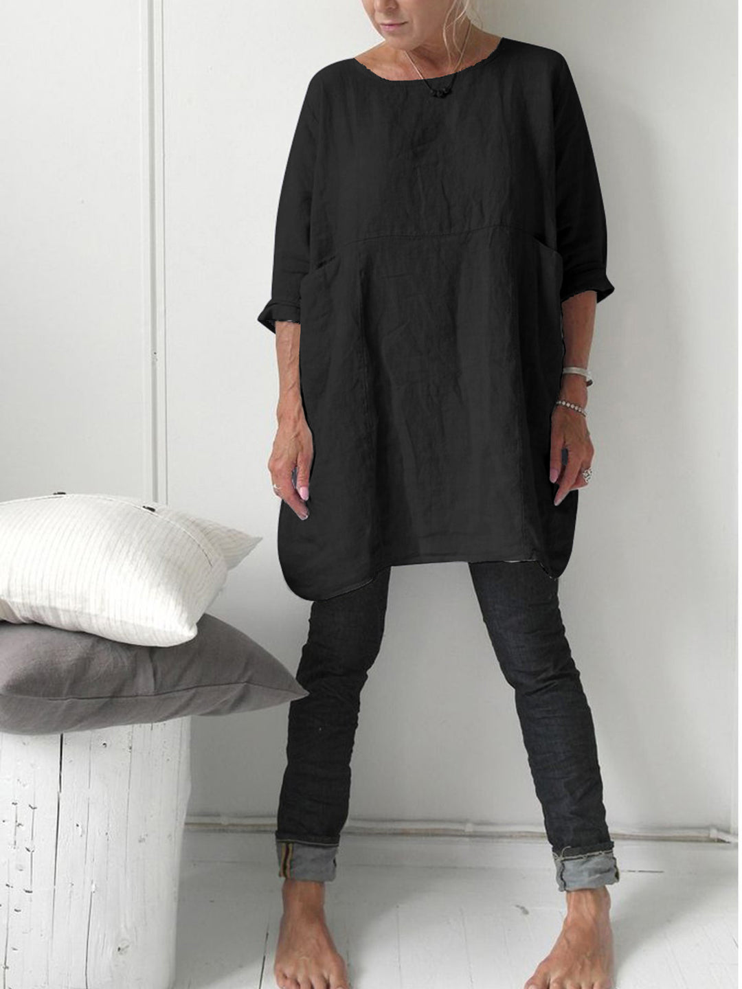 Comfysol Casual Crew Neck 3/4 Sleevee T-shirt with Pockets