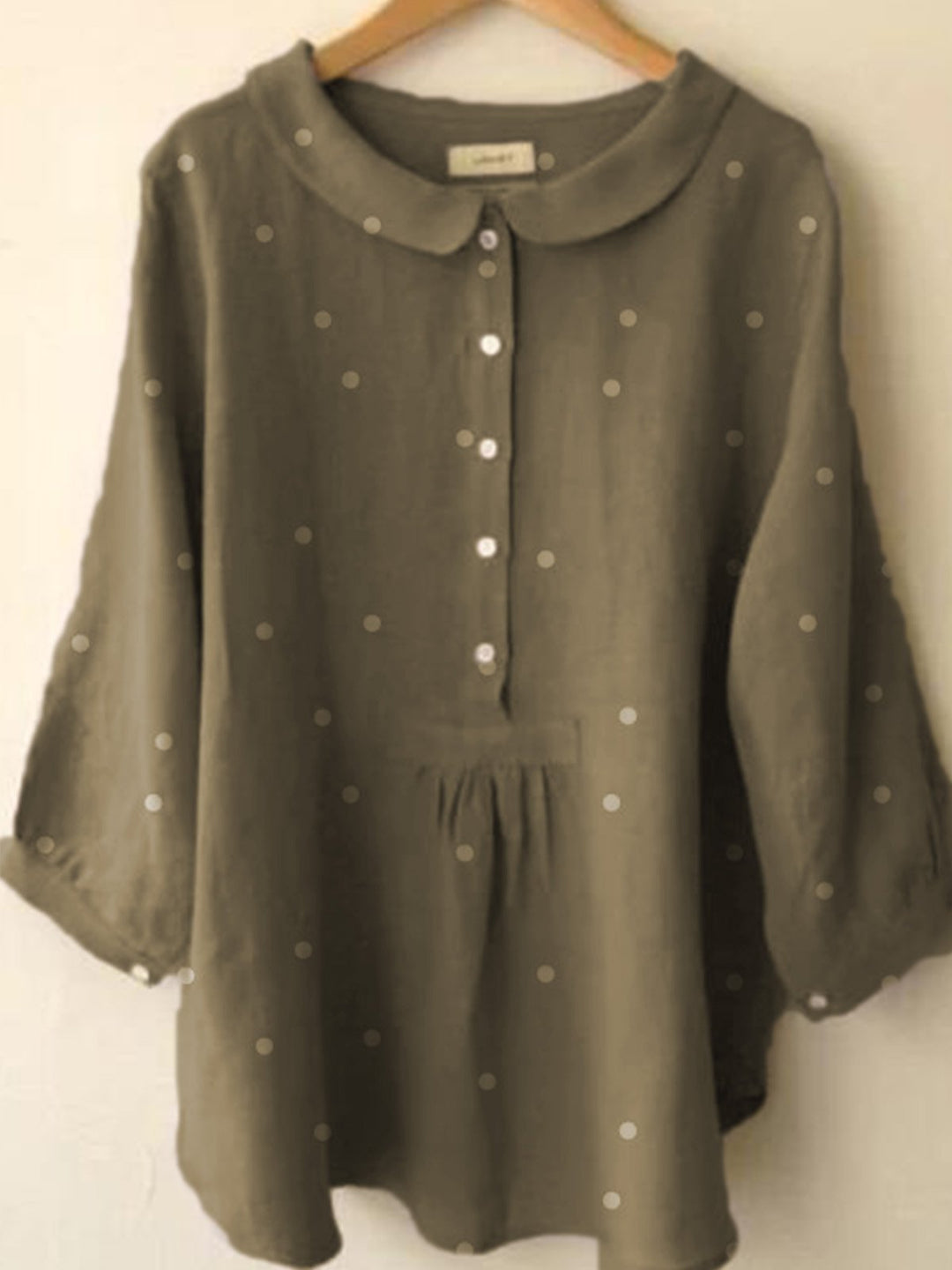 Comfysol Collared Polka Dot Casual Long Sleeve Blouse