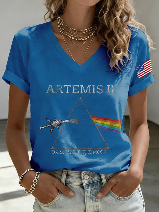 Geometric Space Print V-Neck Top