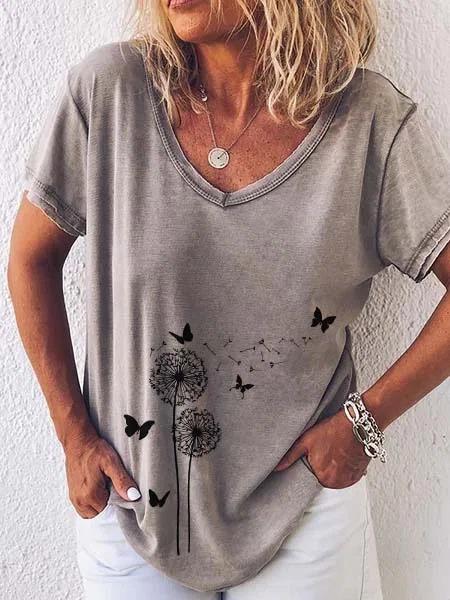 Comfysol Short Sleeve Printed Casual V-neck T-shirt