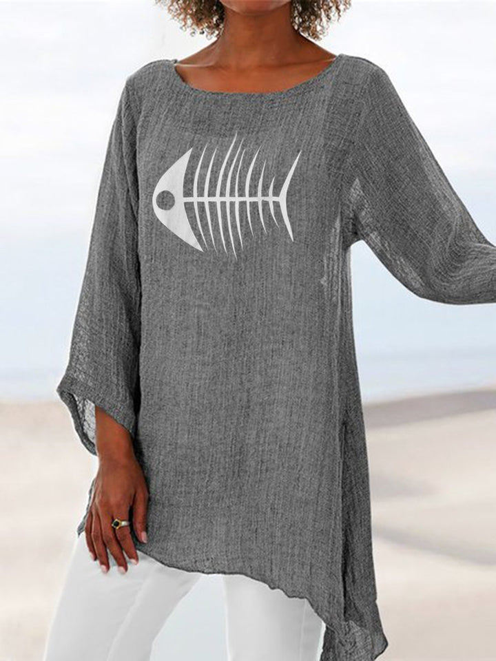 Comfysol Crew Neck Casual Animal Print Long Sleeve Blouse